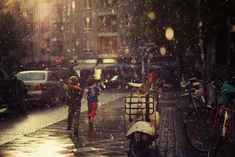 rain drops rain summer street asphalt road sidewalks children mood summer wallpaper  wallpapers