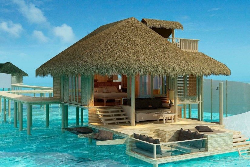 Overwater bungalows in the Olhuveli Island, Maldives wallpaper