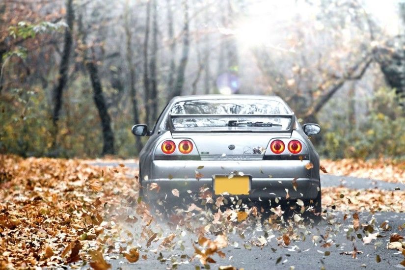 Cars Forests Leaves Nissan Skyline R33 GT-R Roads