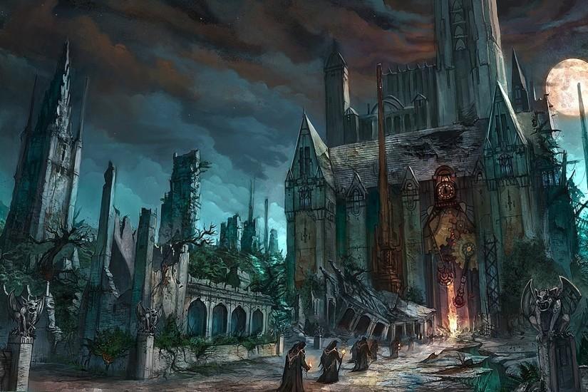 dark fantasy horror gothic art monk cathedral church wallpaper .