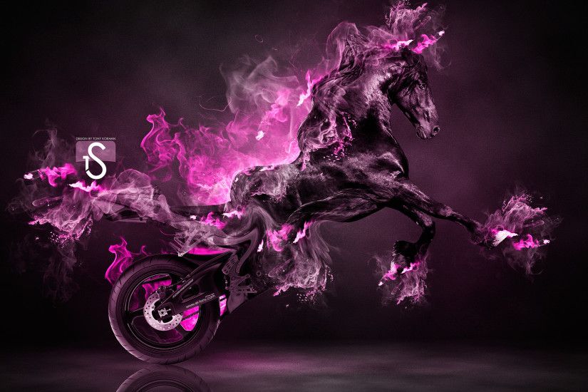 Horse Design Wallpaper Fire pink moto fantasy horse