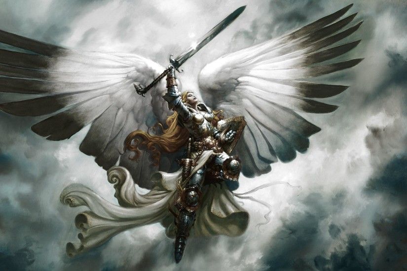 armoured angel warrior sword shield blonde
