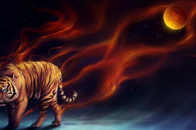 fantasy cool fire tiger HD backgrounds - desktop wallpapers