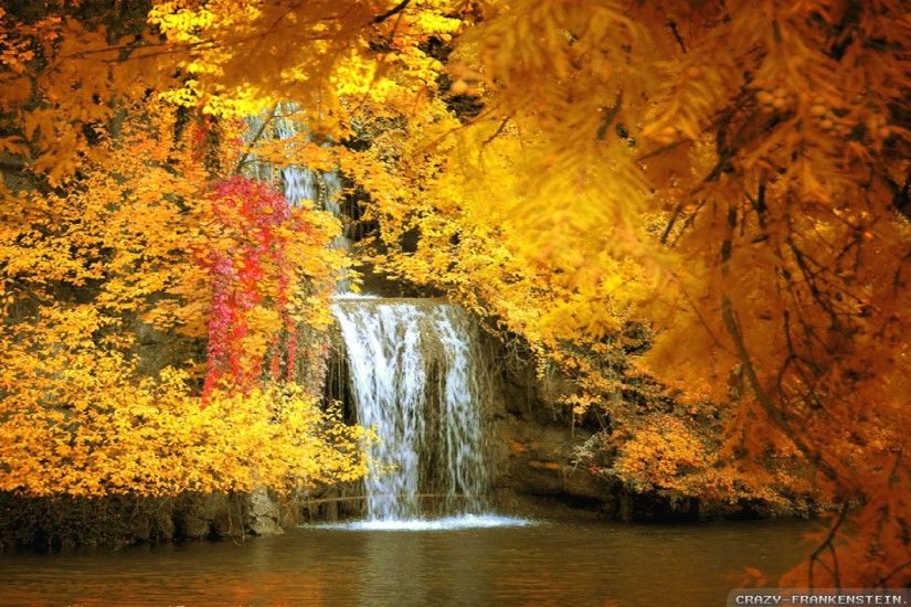 Wallpaper: Amazing waterfall scene autumn wallpapers. Resolution: 1024x768  | 1280x1024 | 1600x1200. Widescreen Res: 1440x900 | 1680x1050 | 1920x1200