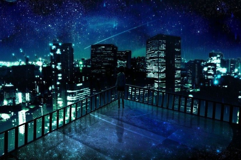 Girl staring at the city at night wallpaper - Anime wallpapers - #
