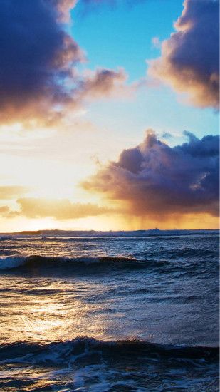 Ocean Beach Surging Wave Cloudy Sunny Skyscape #iPhone #6 #plus #wallpaper