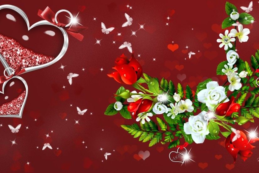 Sparkles Tag - Valentine Roses Hearts Sparkles Romantic Valentines Day Red  White Stars Romance Butterflies Flower
