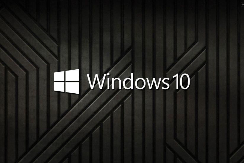 Windows 10 text logo on black metal stripes wallpaper
