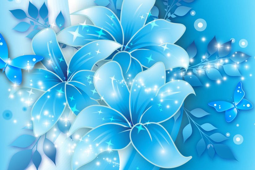 BLUE FLOWERS AND BUTTERFLIES WALLPAPER. |Download|