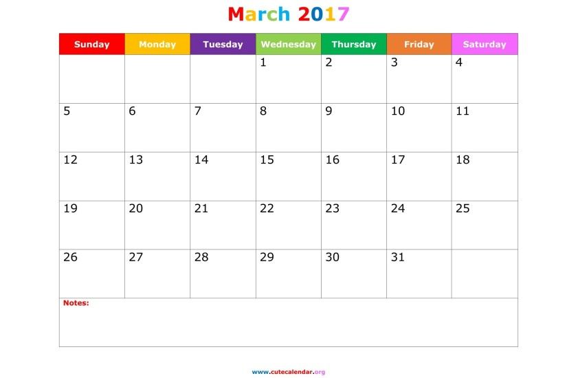 March 2018 Calendar Cute