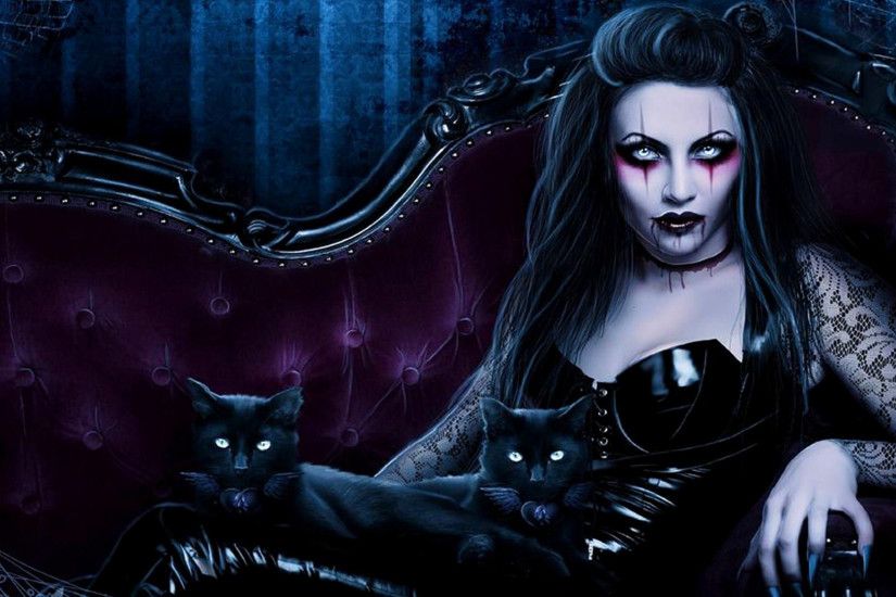 Dark fantasy gothic vampire evil horror cats art wallpaper | 1920x1080 .