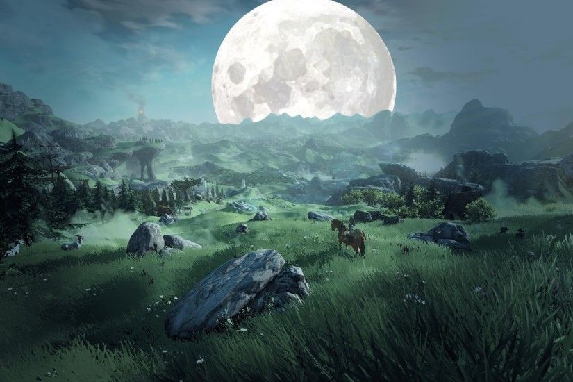 landscape, Green, Fantasy Art, Moon, The Legend Of Zelda Wallpaper HD