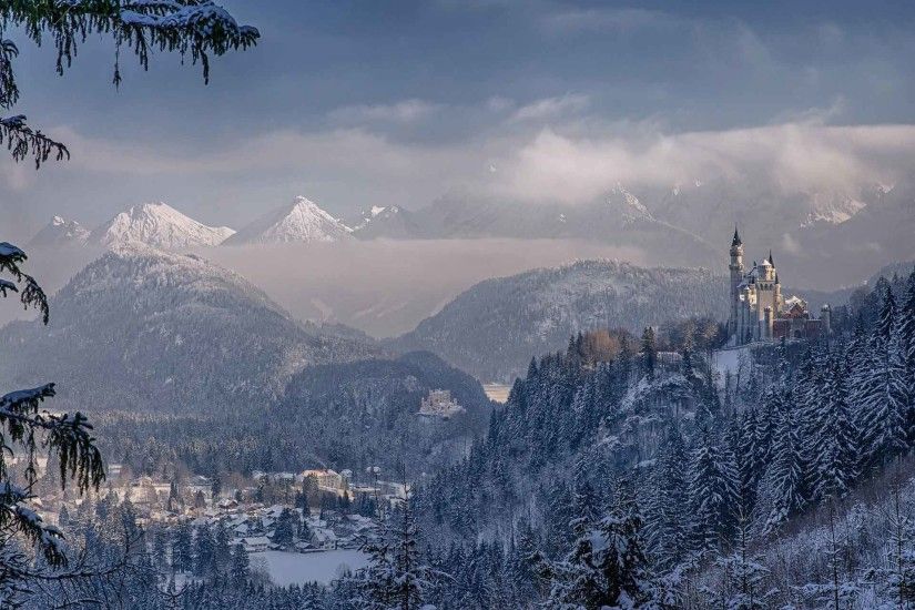 Mountains Castle Germany Neuschwanstein Bavaria Winter Cool Nature  Wallpapers For PC