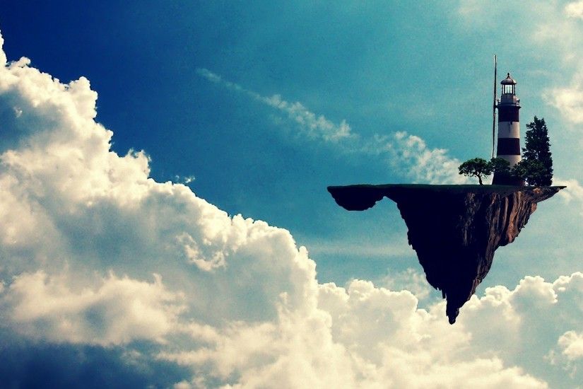 Gorillaz, Floating island, Jamie Hewlett, Sky Wallpaper HD