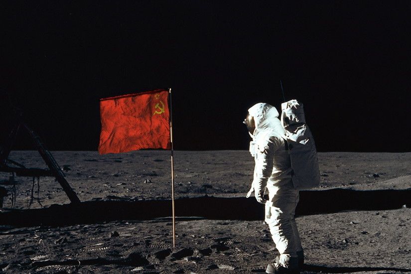 astronaut, moon, flag, ussr