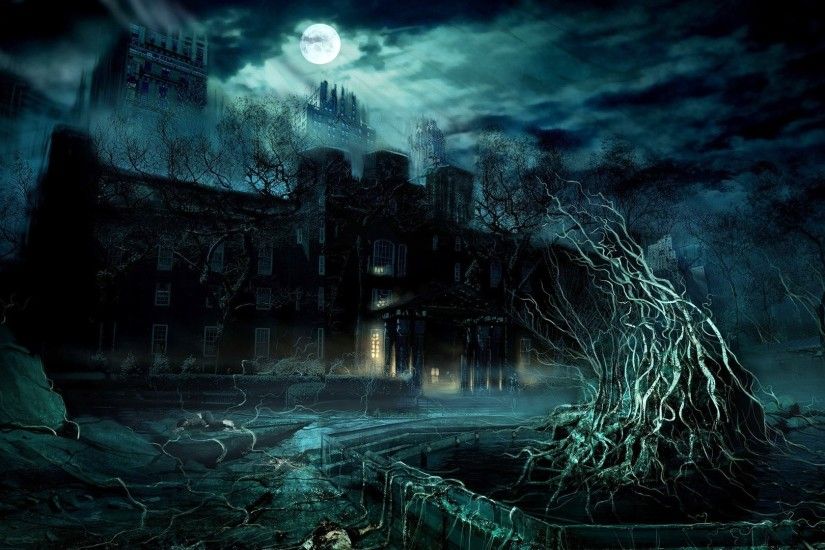 Dark mansion under the full moon digital art hd wallpaper x .