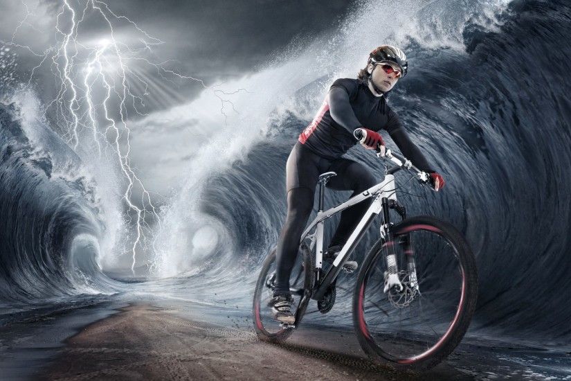 Athlete, Bicycle, Waves, Creative Wallpapers, Images, HD