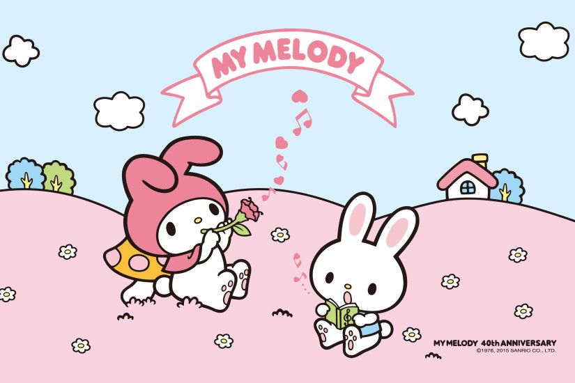 ... Background - A super cute desktop background from Sanrio - My Melody  Pink & Blue Music Background! Click the image to view the full size  wallpaper :).