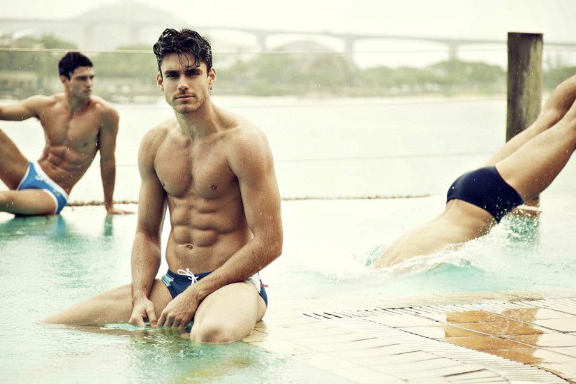 Men males hunks handsome muscles fitness pool swimming swimwear water  splash drops people sexy sensual models fashion style wallpaper | 1920x1200  | 24413 | ...