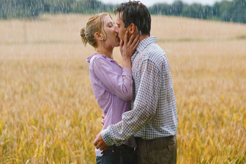 Lip kiss of love couple in rain