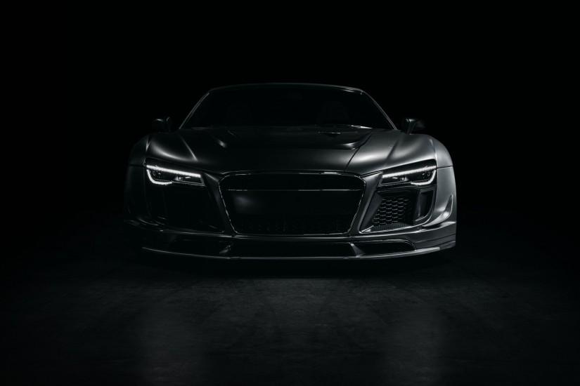Preview wallpaper audi, r8, sports car, tuning, front view, black 3840x2160