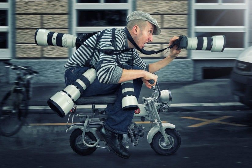 a man photos paparazzi moped speed humor