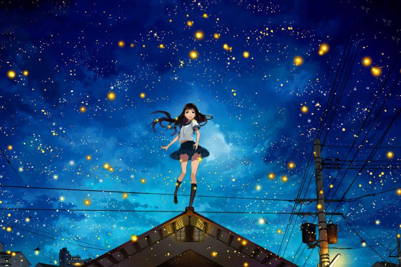 Anime girl fireflies