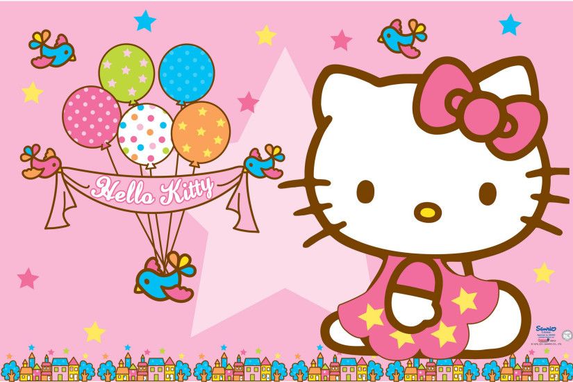 Picture of Hello Kitty Wallpaper - pink Background and Balloons for  Birthday Party