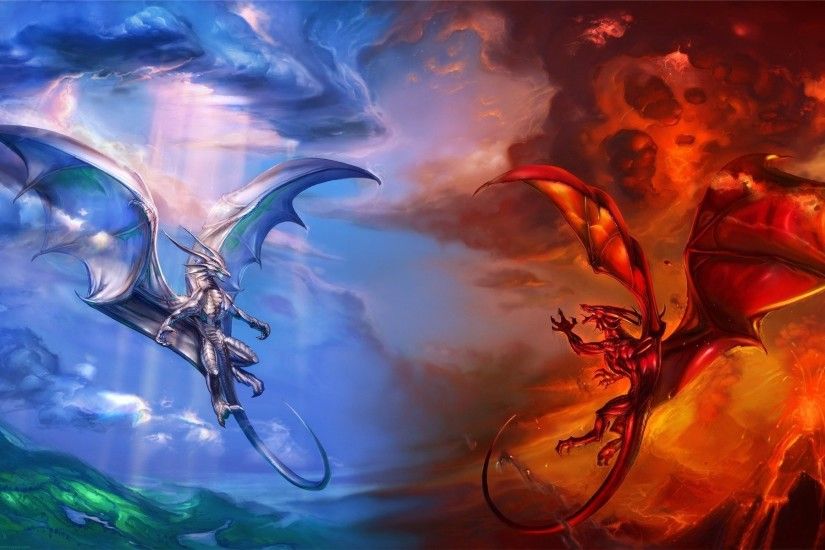 ice dragon vs fire dragon-World of fantasy art design HD wallpaper  Wallpapers View