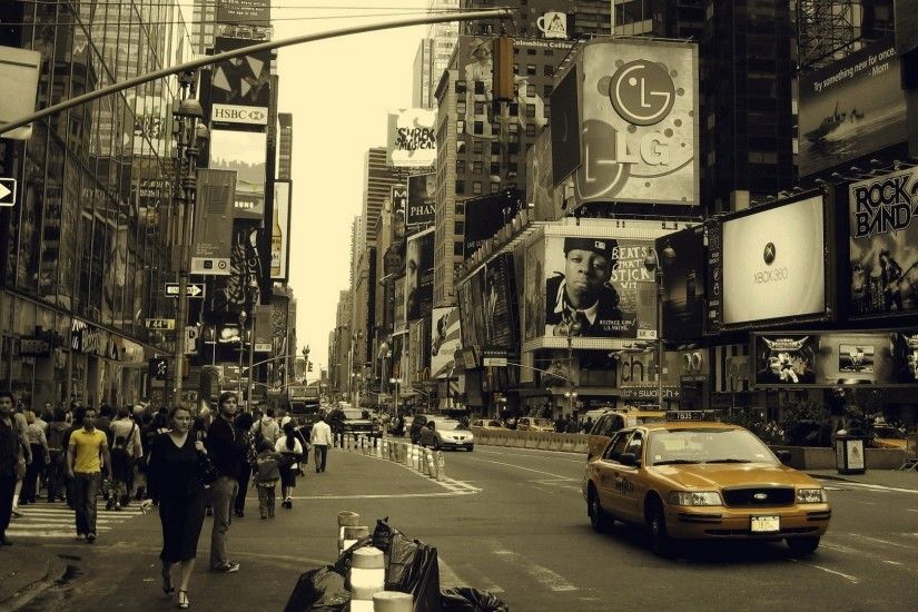 Wallpaper New york, Manhattan, Street, Cars, People, Busy