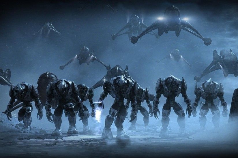 Preview wallpaper halo, army, airships, night 1920x1080