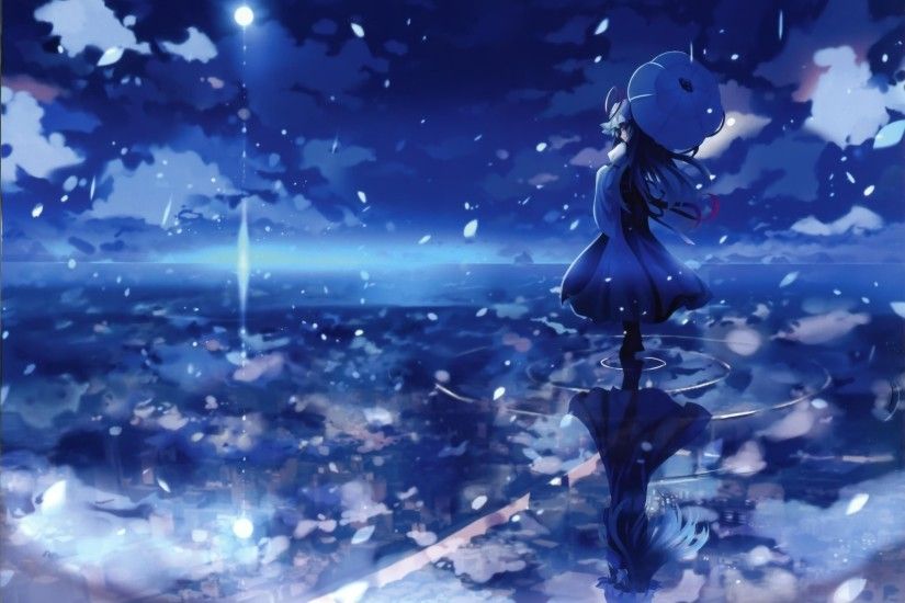 Water blue touhou night scenic yakumo yukari umbrellas skyscapes  reflections anime girls wallpaper | 2708x1865 | 12479 | WallpaperUP