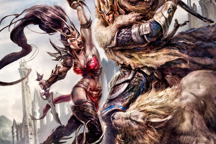 Video Game - Warhammer Online: Age Of Reckoning Warrior Woman Warrior  Battle Dagger Lion Wallpaper