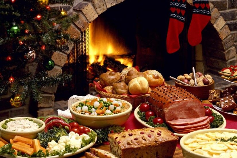 3840x2160 Wallpaper christmas, fireplace, festive table, fire, laying