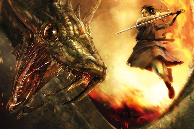 3D Dragon And Warrior Girl Wallpaper | HD 3D and Abstract Wallpaper Free  Download ...