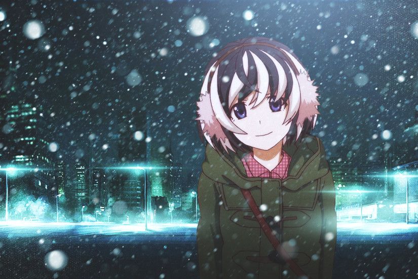 ... Monogatari Series, Hanekawa Tsubasa, Winter, Night, City, Snow .