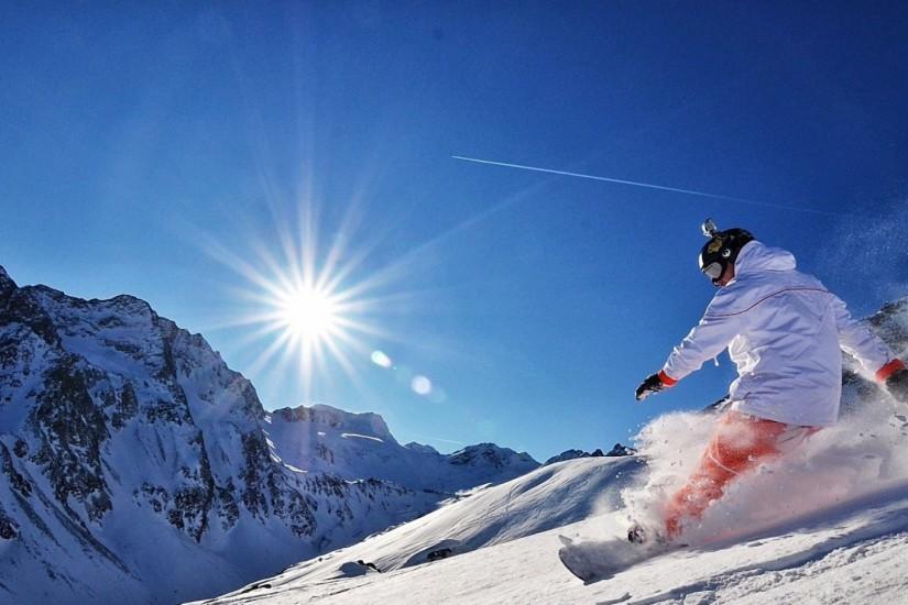 Preview wallpaper snowboard, snow, mountains, sun, adrenaline 1920x1080
