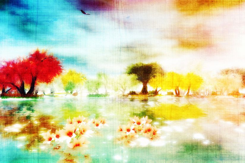 sunlight trees landscape painting water reflection morning exploring ART  autumn colors flower season secondlife imaginethat computer