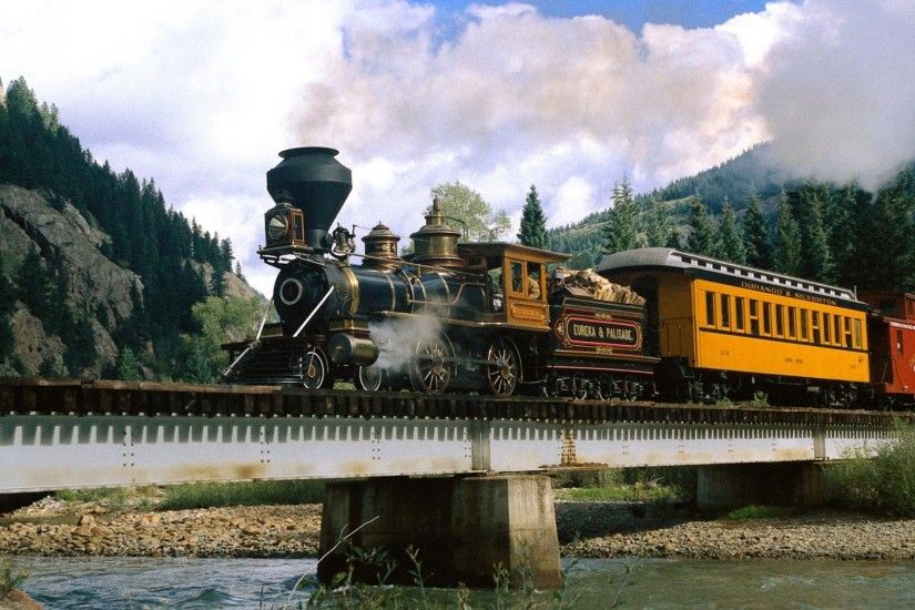 Trains railroad tracks steam engine wallpaper