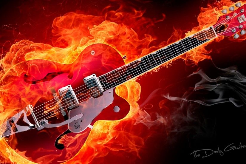 Electric Rockabilly Guitar on Fire Red Smoke Flames HD Music Desktop  Wallpaper Great Guitar Sound www.