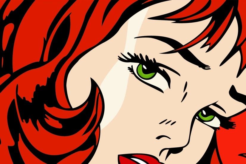 2560x1600 women redheads green eyes artwork pop art faces roy lichtenstein  red lipstick Wallpaper HD