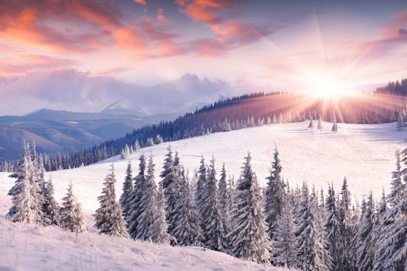 dawn winter sun mountain snow