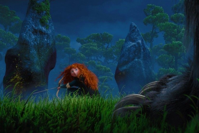 brave the movie disney pixar film scotland princess archer warrior merida  red hair forest evening brave