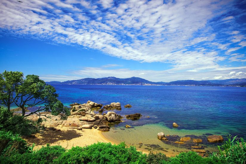 2560x1440 Wallpaper beach, sky, grass, sea, beautiful scenery