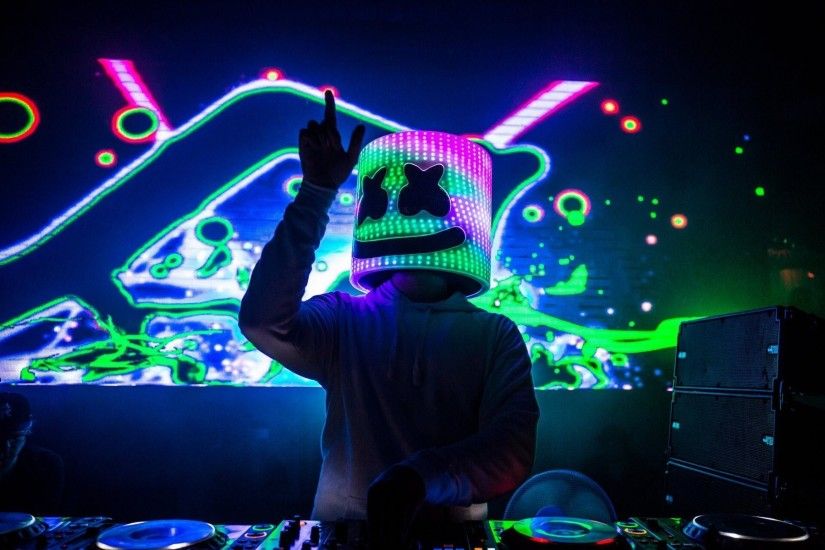 Marshmello, night club, DJ, neon light, progressive house, concert