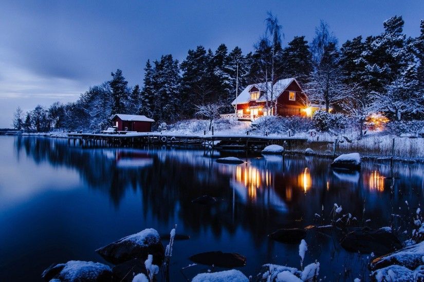 landscape, Lake, Cabin, Winter, Nature Wallpapers HD / Desktop and Mobile  Backgrounds