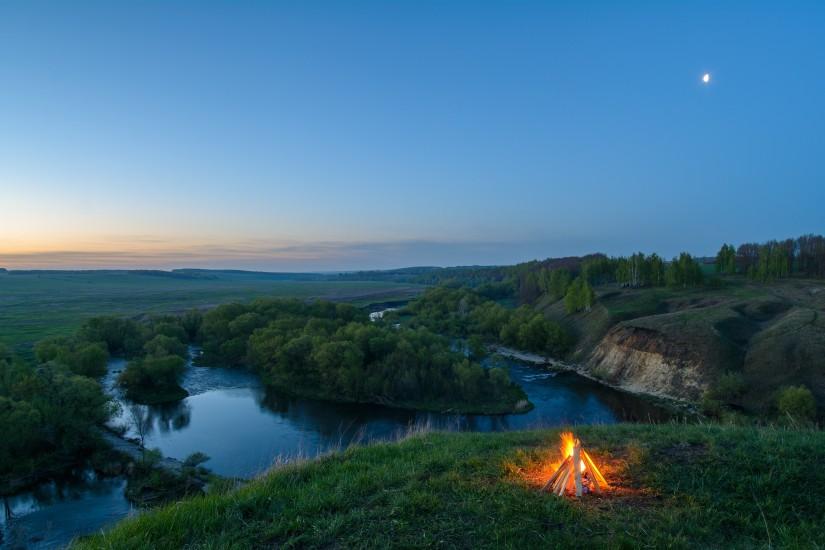 Camp Fire Near Lake 4K Ultra HD