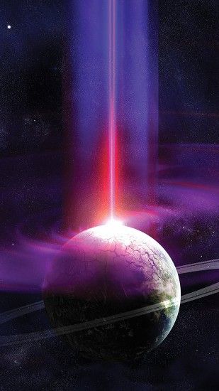 Laser Beam Destroying Ringed Planet Wallpaper