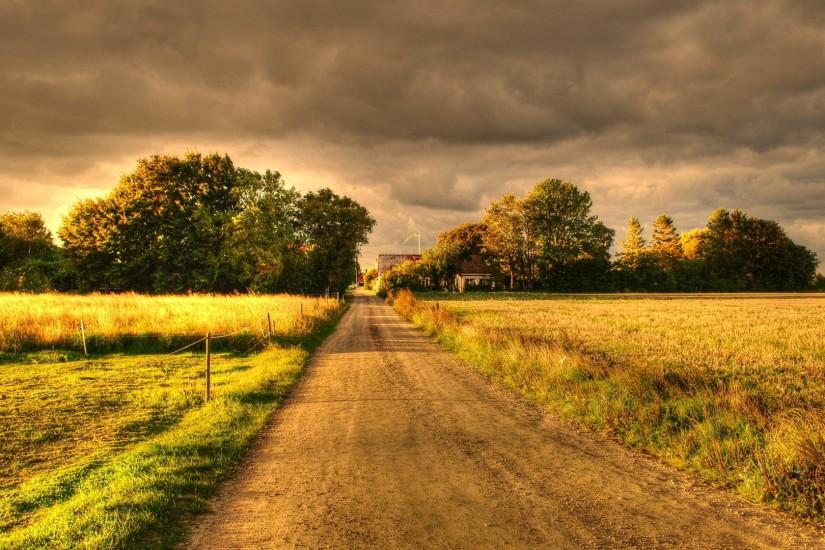 Dirt Road To Town Hdr HD Desktop Background wallpaper