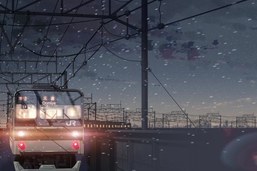 train station, oomiya, anime, winter, art, night, hd, wallpaper